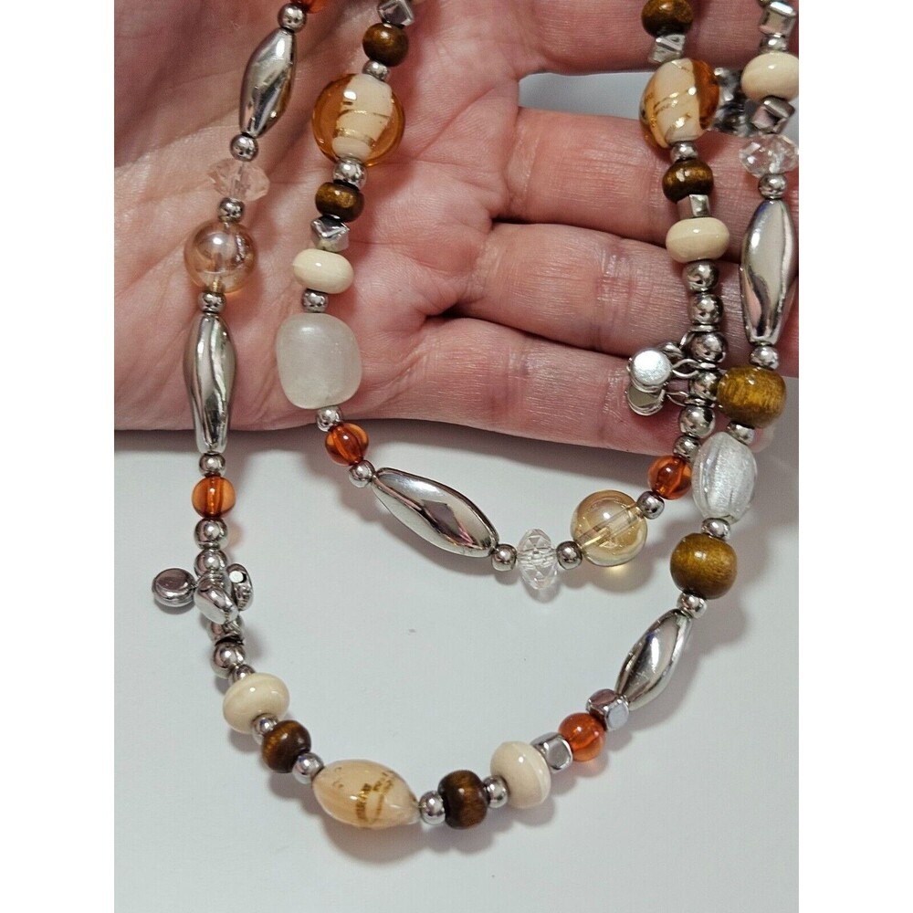 Chico's long silver tone beaded necklace 36-40"